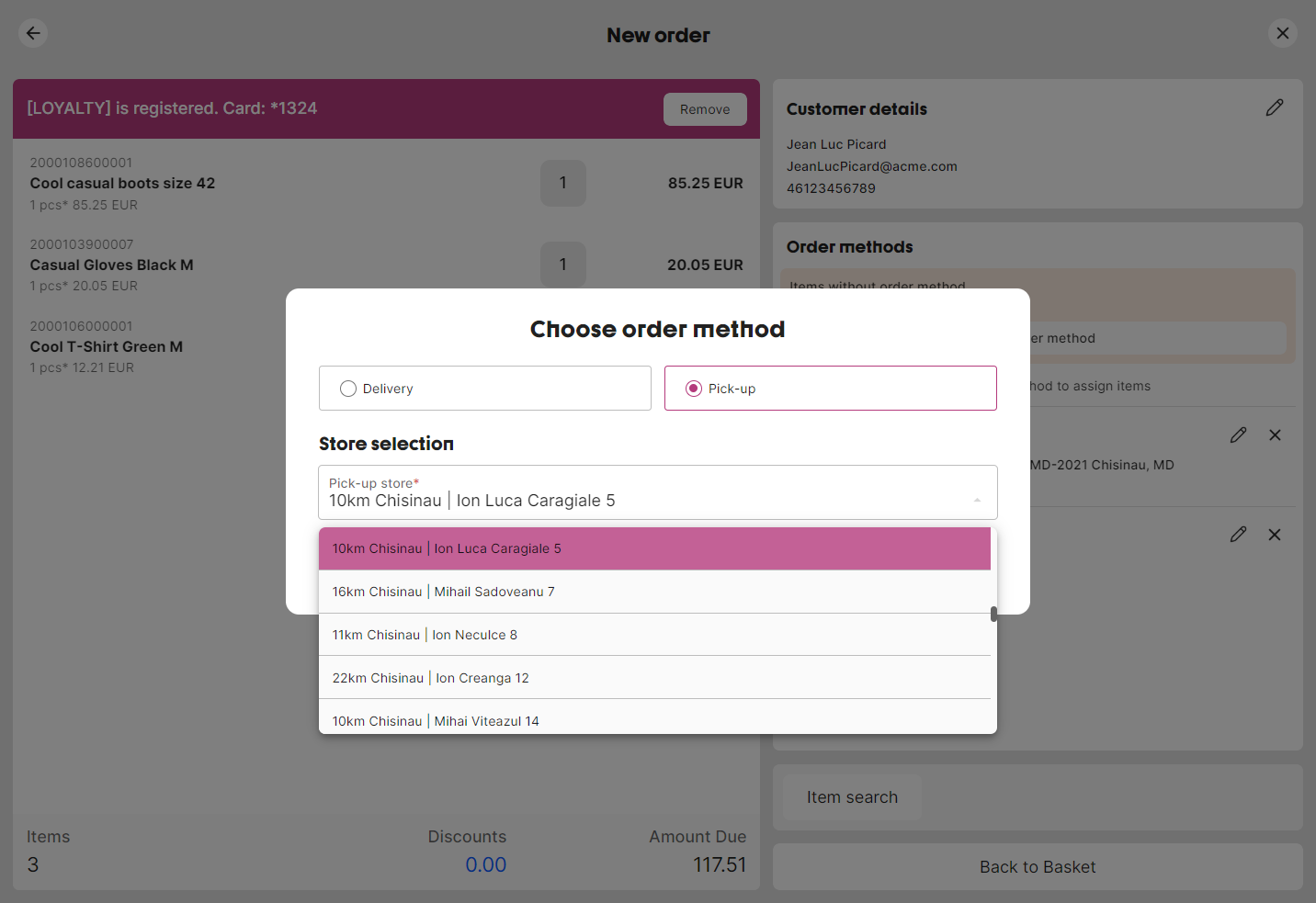 Pickup in Store Form