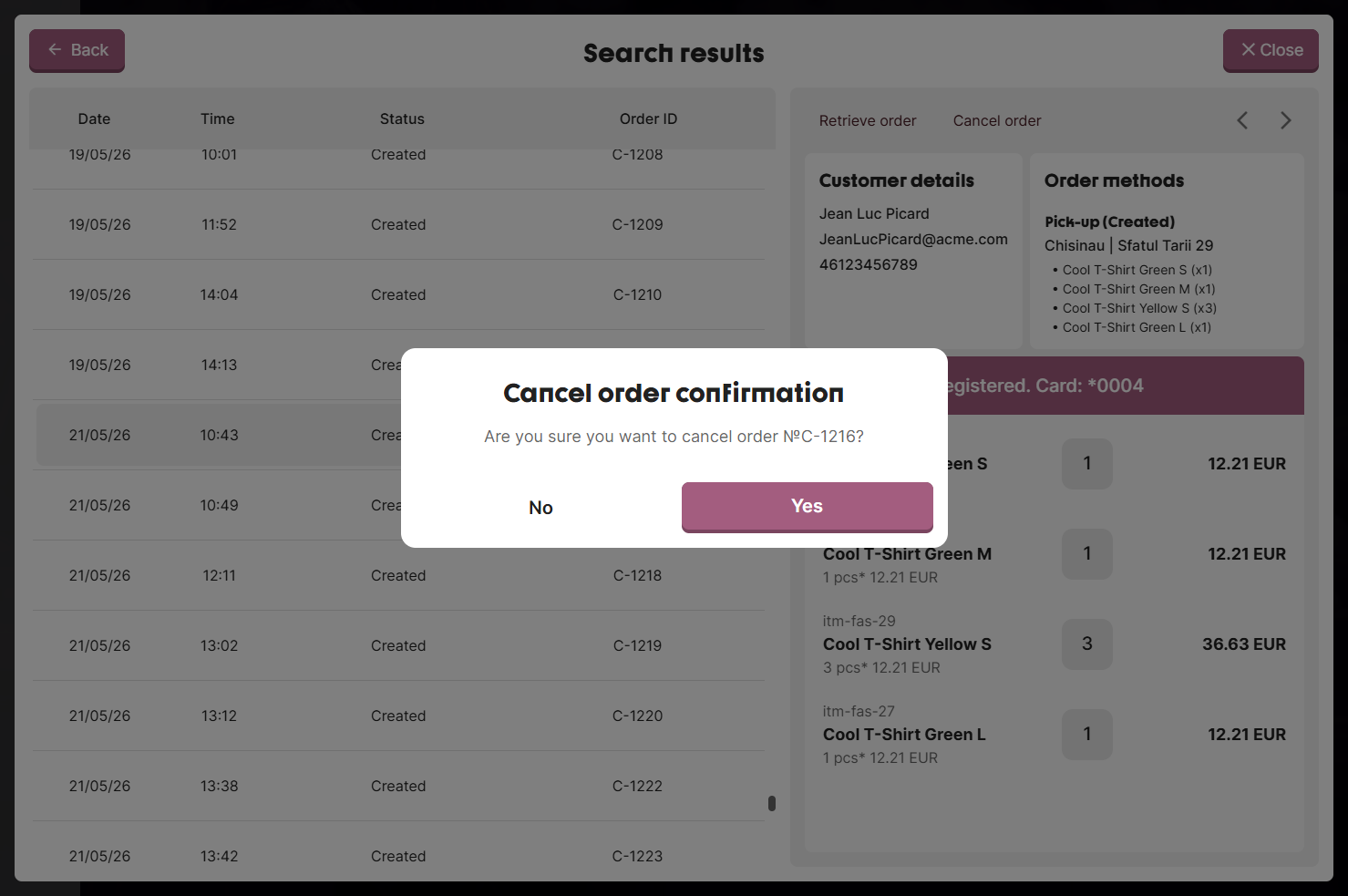 Customer Order Search Delete Confirmation