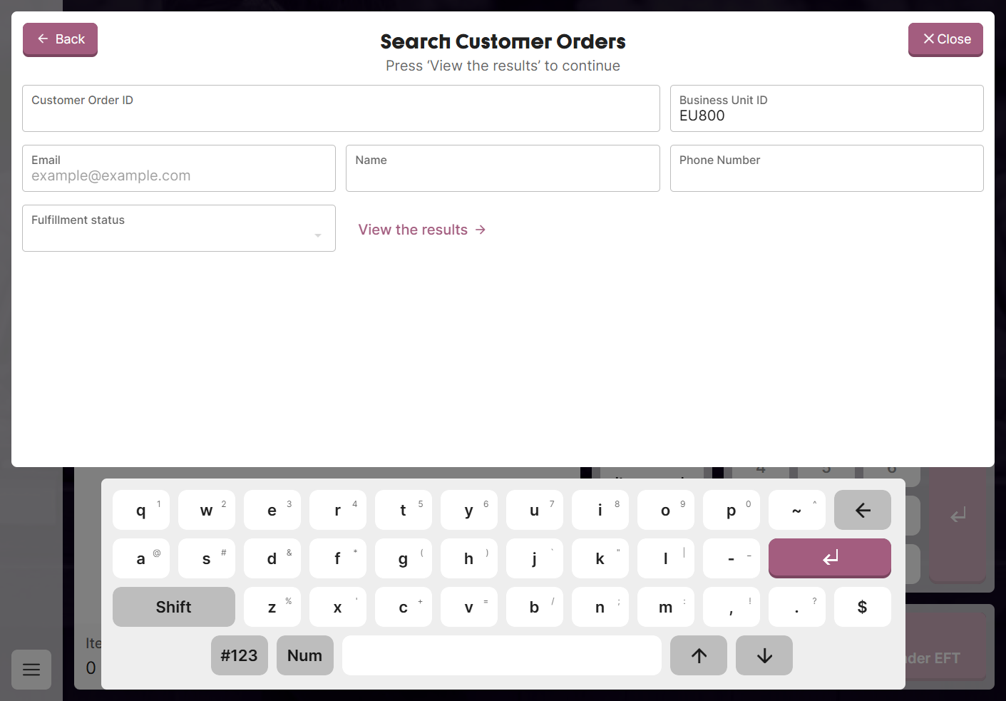 Customer Order Search Form