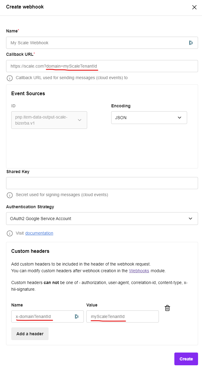 External Events Webhook details