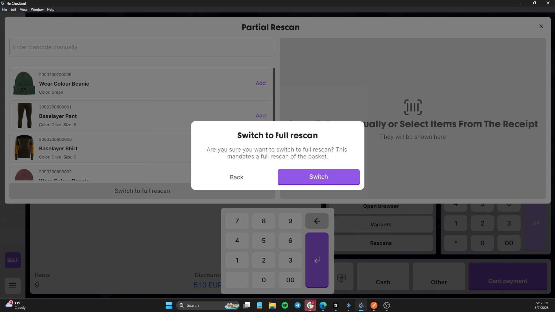 Partial Rescan Confirmation