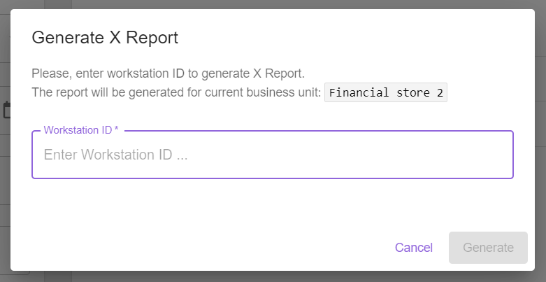 X Report dialog